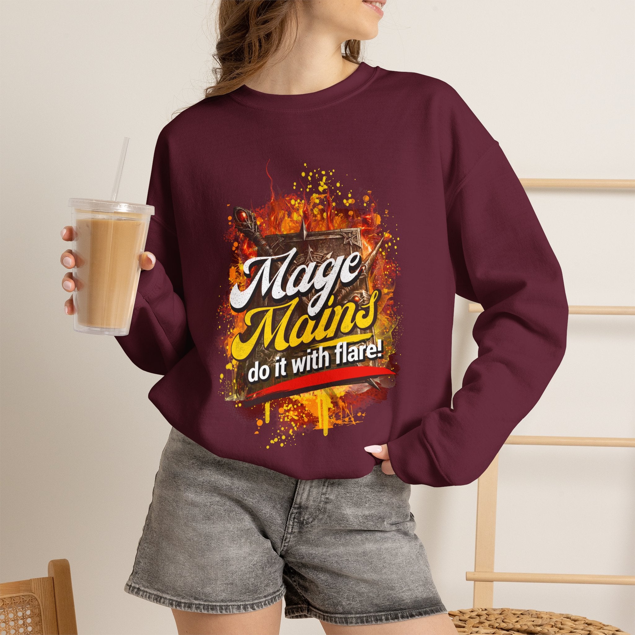 Mage Mains Crewneck Sweatshirt — "Do It With Flare" Fantasy Gamer Pullover