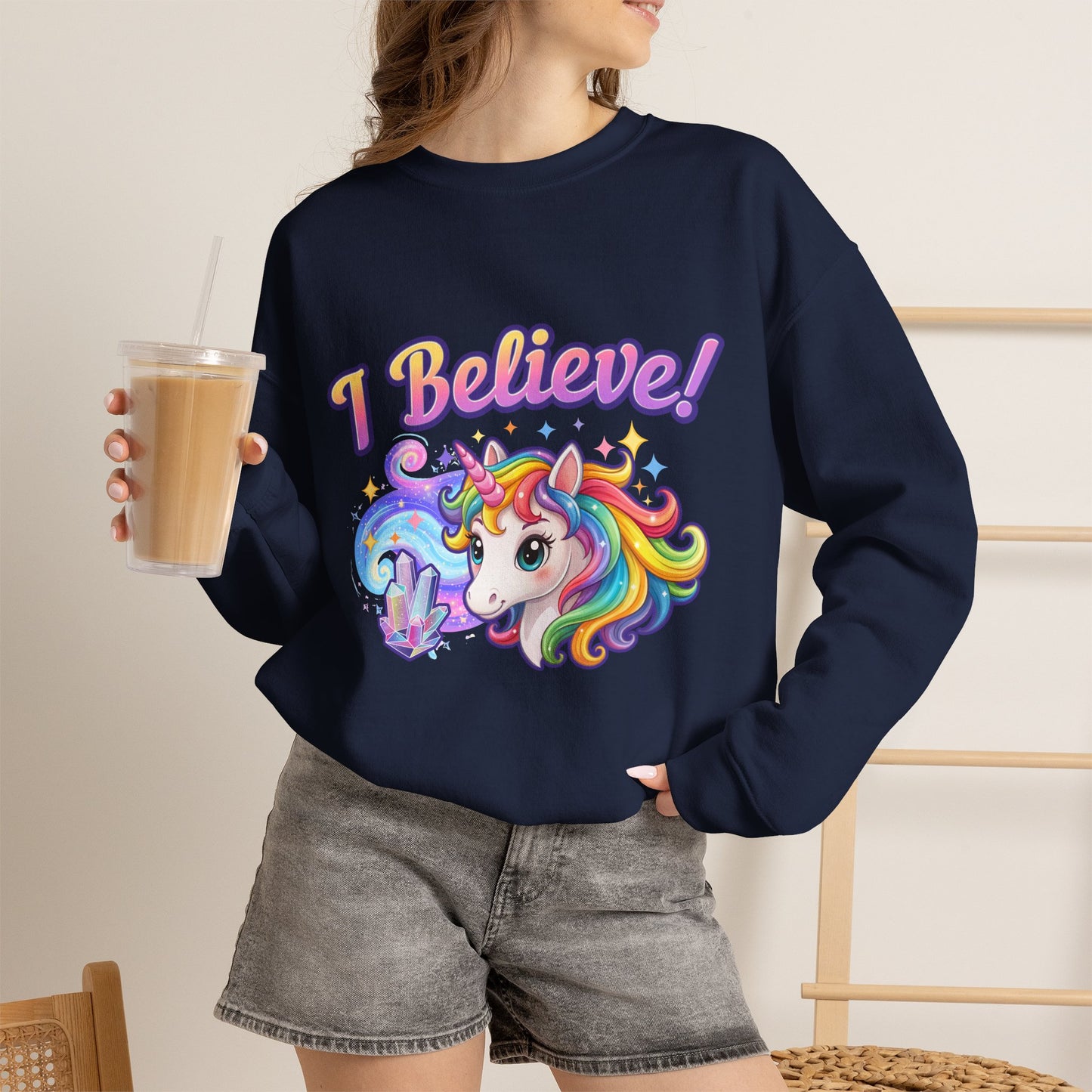 I Believe ... Unicorn | Crewneck Sweatshirt | Colorful Fantasy Mythical Creature Pullover