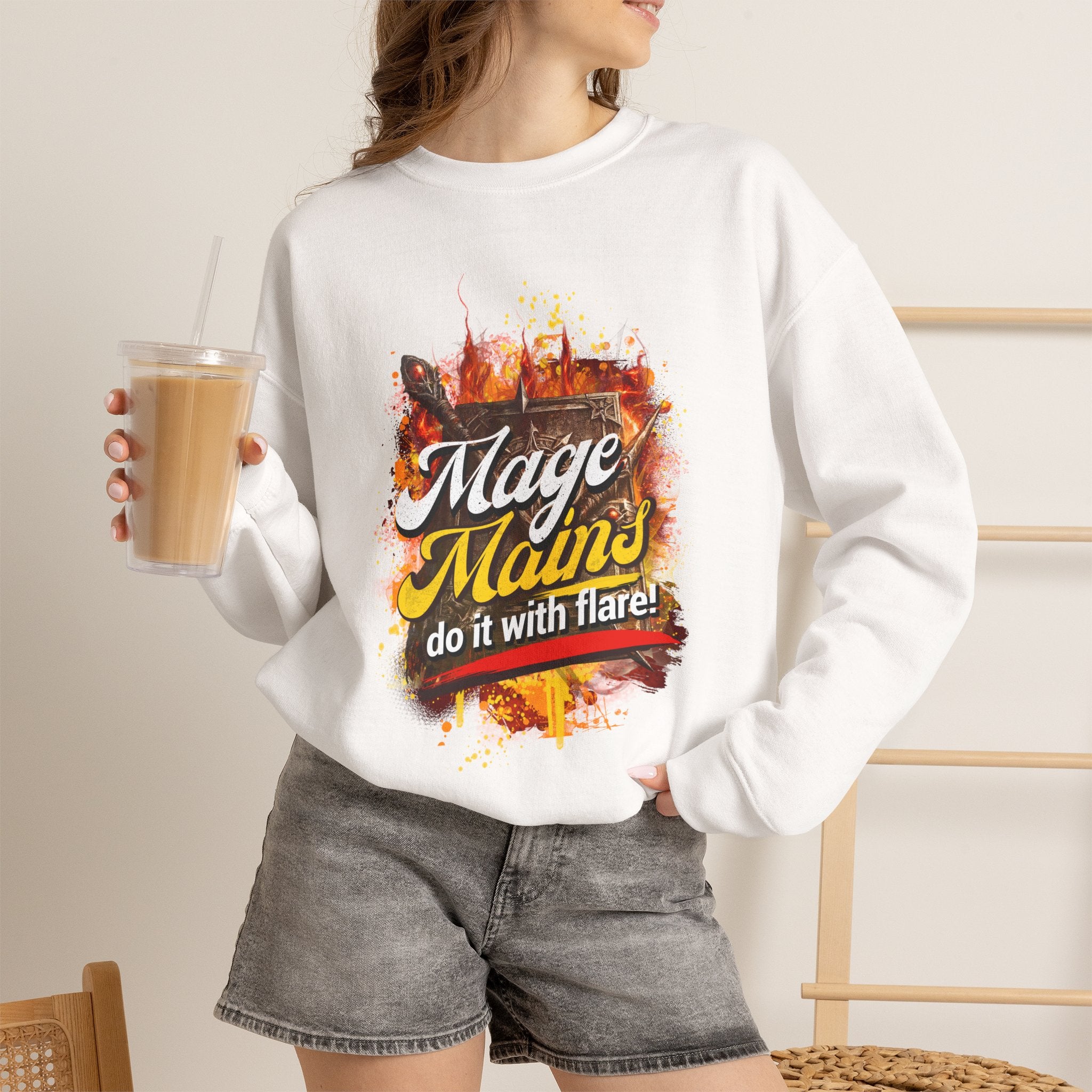 Mage Mains Crewneck Sweatshirt — "Do It With Flare" Fantasy Gamer Pullover