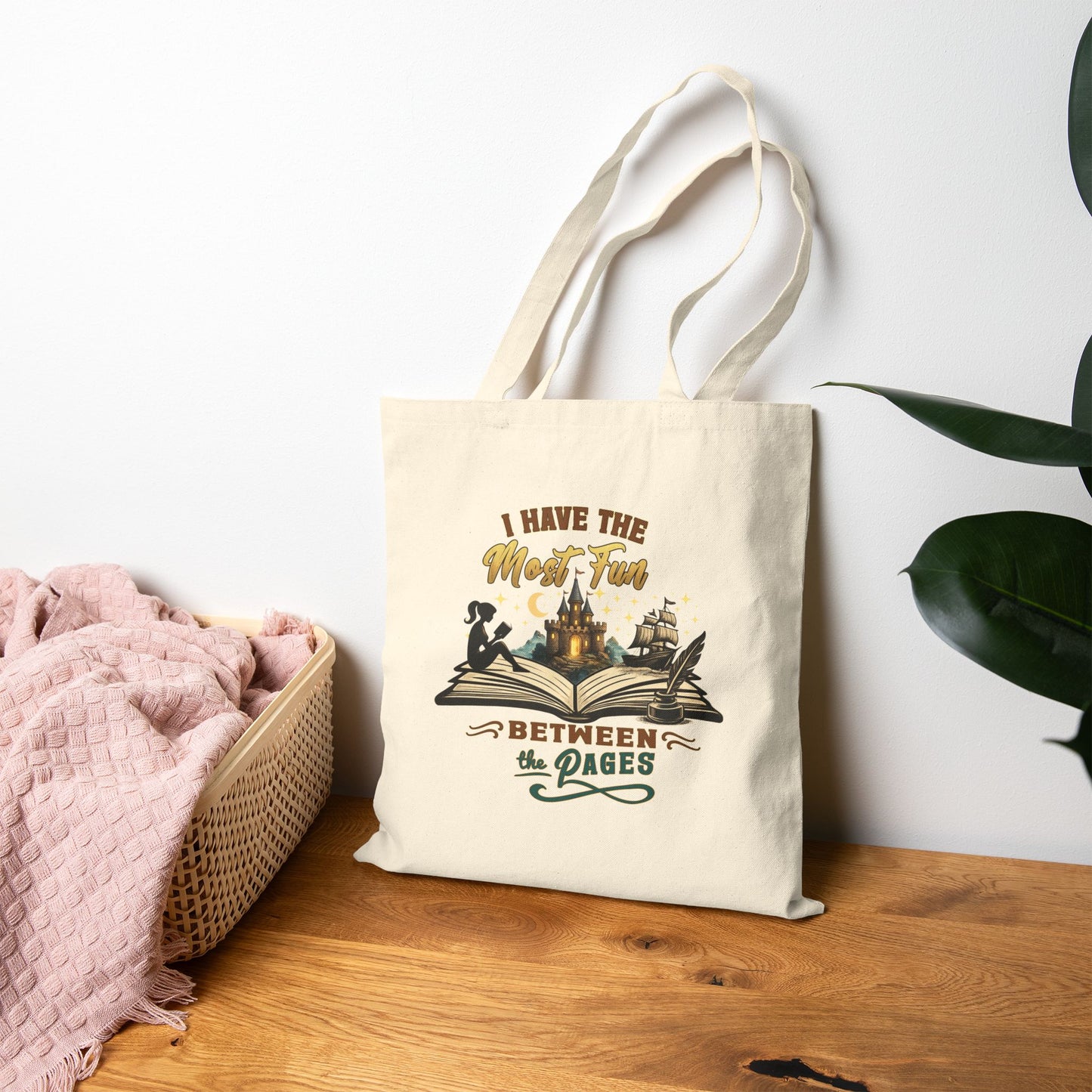 I Have the Most Fun Between the Pages Tote Bag | Fantasy Book Lover Canvas Bag | BookTok Reader Gift