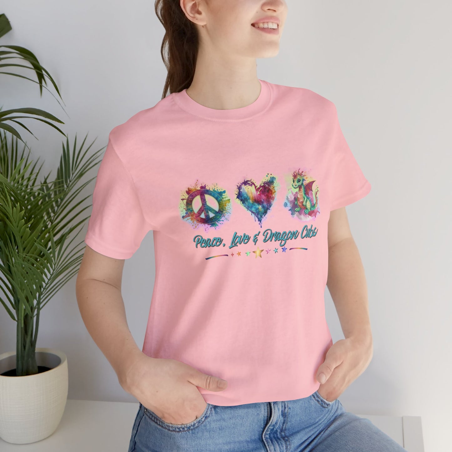 Peace, Love & Dragon Cubs Watercolor Fantasy Dragon Lover T-Shirt