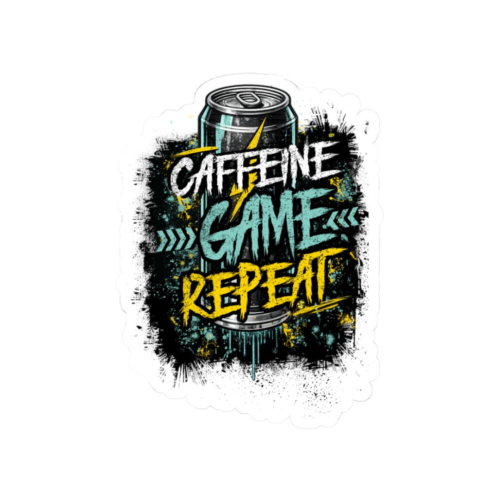 Kiss-Cut Sticker — "Caffeine Game Repeat" Gamer Energy Decal