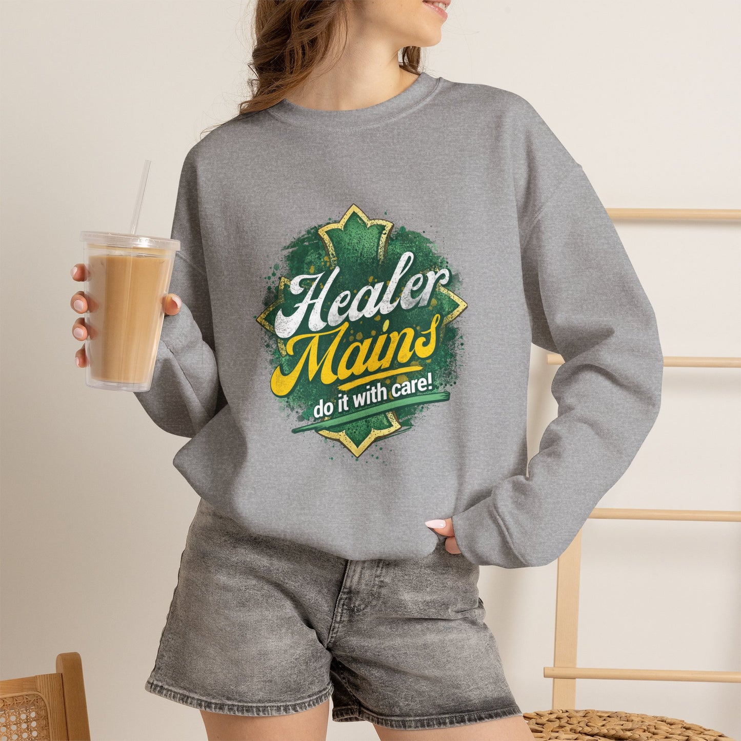 Healer Mains Crewneck Sweatshirt — Gamer RPG Healing Support Tee