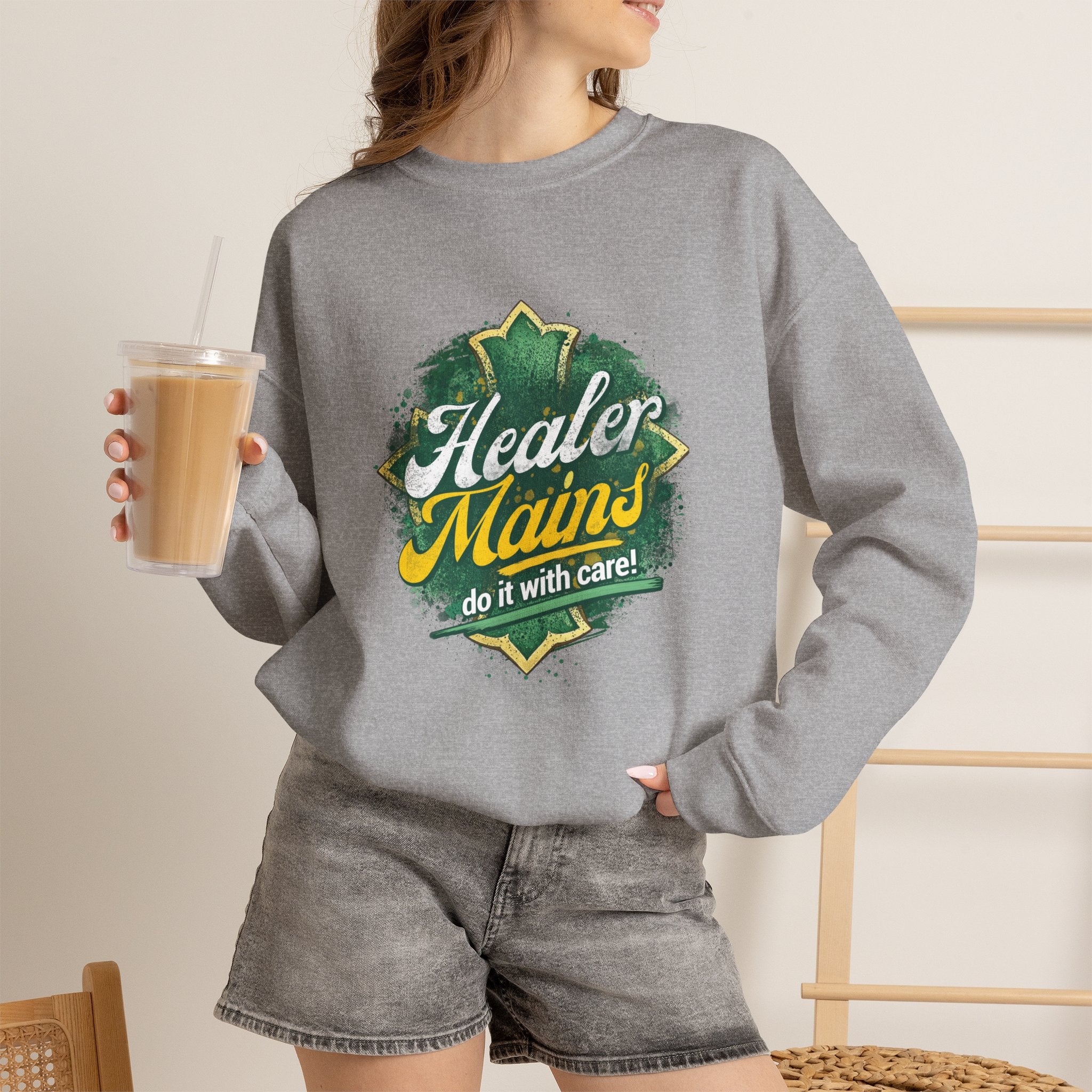 Healer Mains Crewneck Sweatshirt — Gamer RPG Healing Support Tee