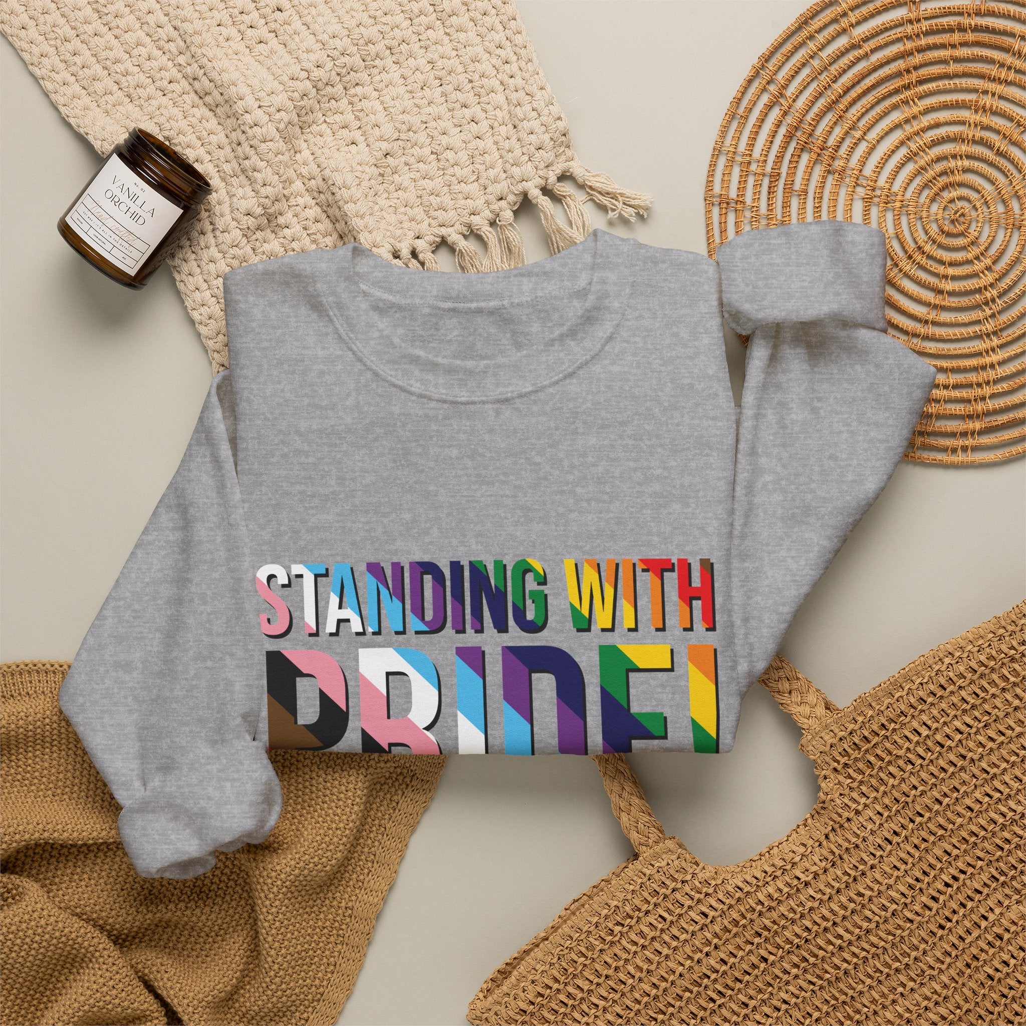 Crewneck Sweatshirt — "Standing With Pride!" Rainbow LGBTQ+ Support Crewneck