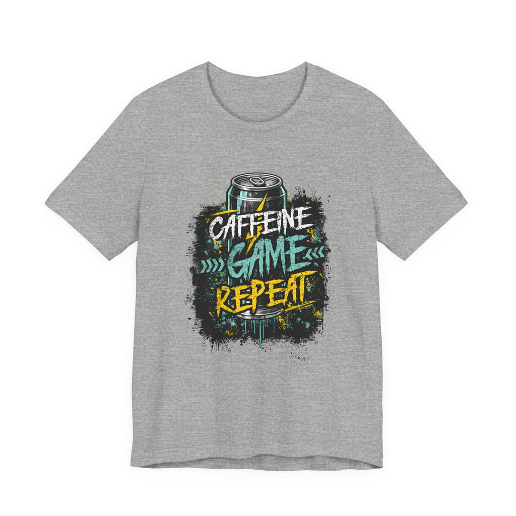 Caffeine Game Repeat T‑Shirt — Gamer Coffee Tee for Streamers & PC Players