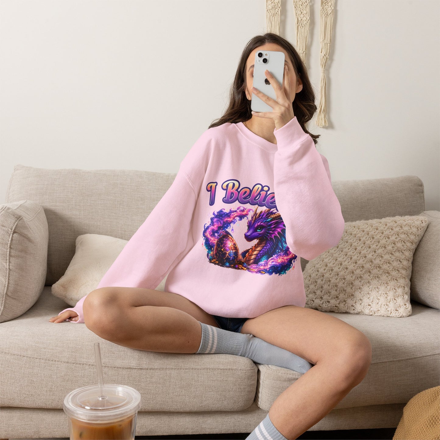 I Believe! Dragon Crewneck Sweatshirt | Magical Fantasy Dragon Egg Mythical Creature Pullover