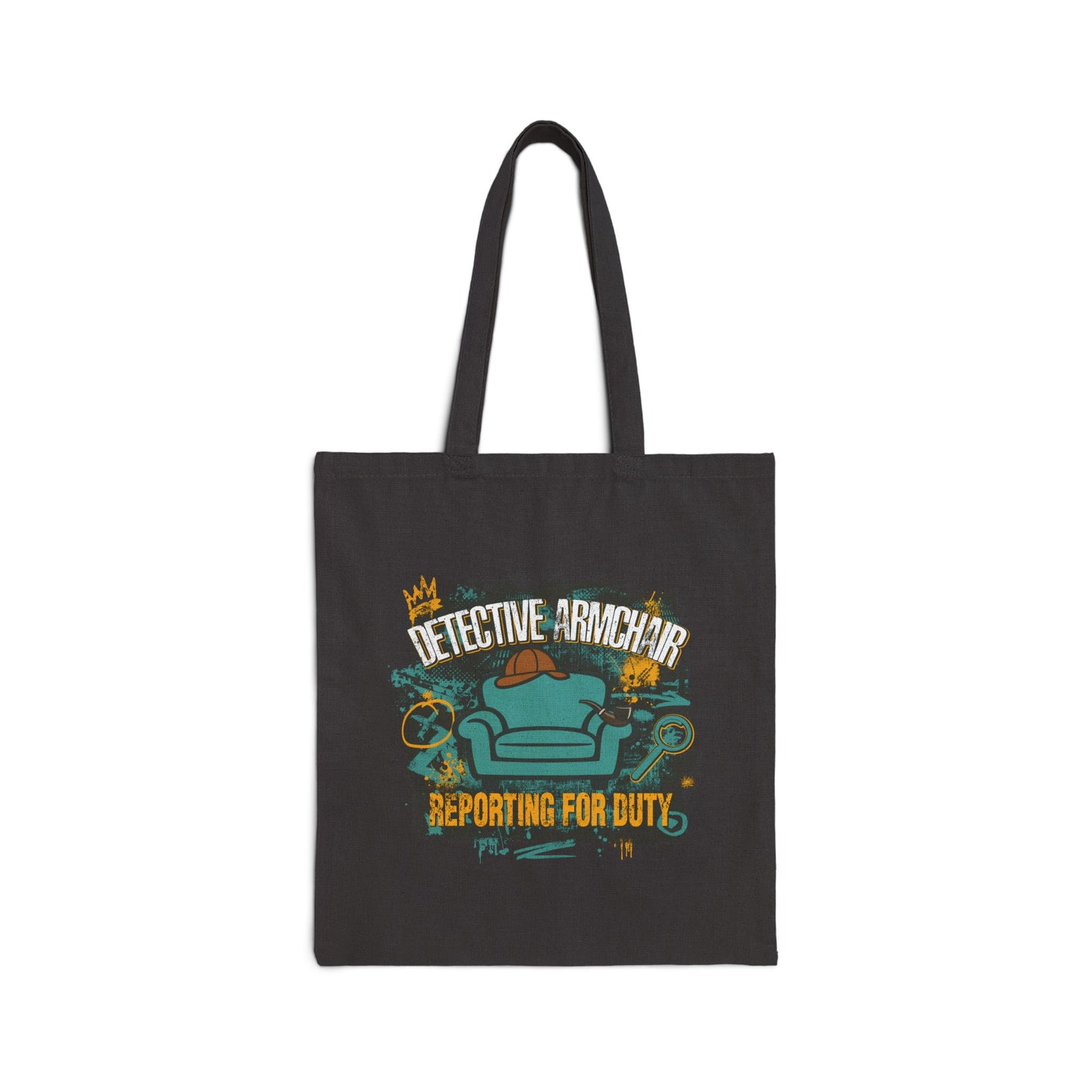 Detective Armchair Reporting for Duty Funny True Crime Cotton Canvas Tote Bag