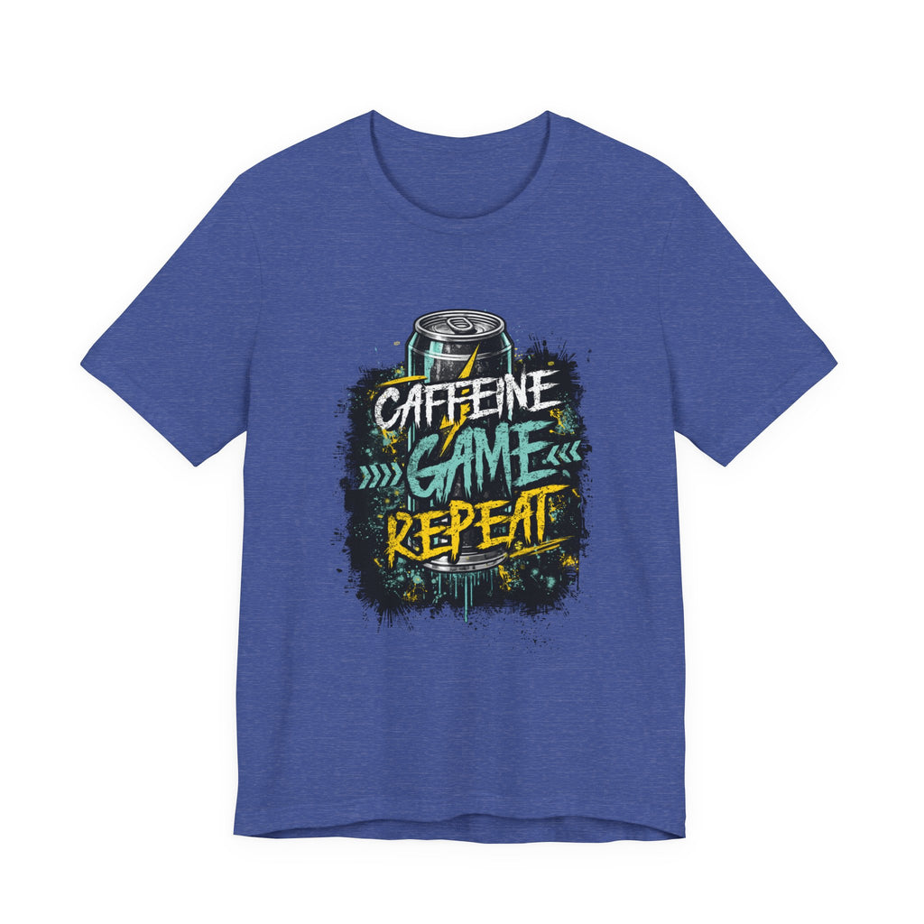 Caffeine Game Repeat T‑Shirt — Gamer Coffee Tee for Streamers & PC Players
