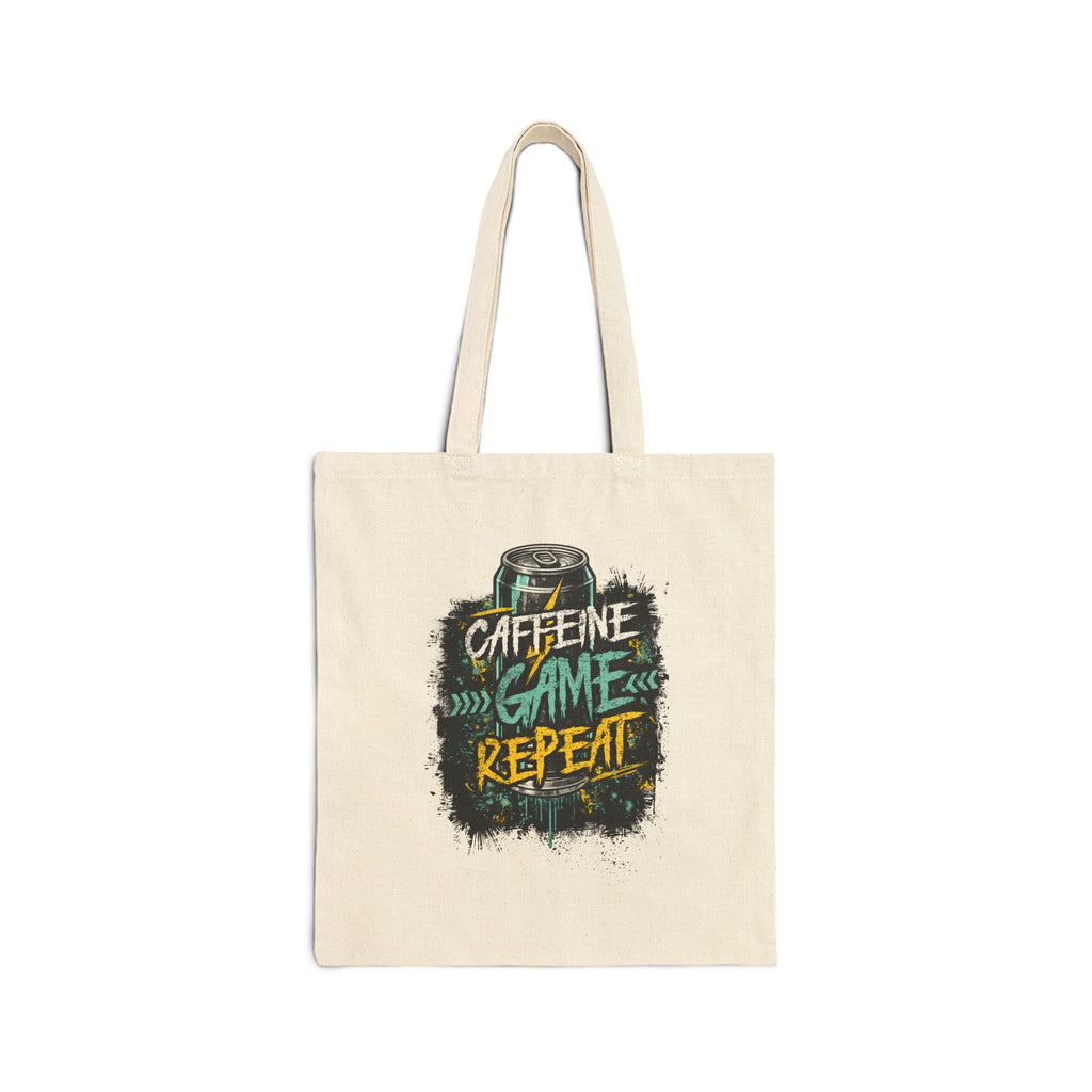 Tote Bag — "Caffeine Game Repeat" Canvas Grocery & Gamer Tote