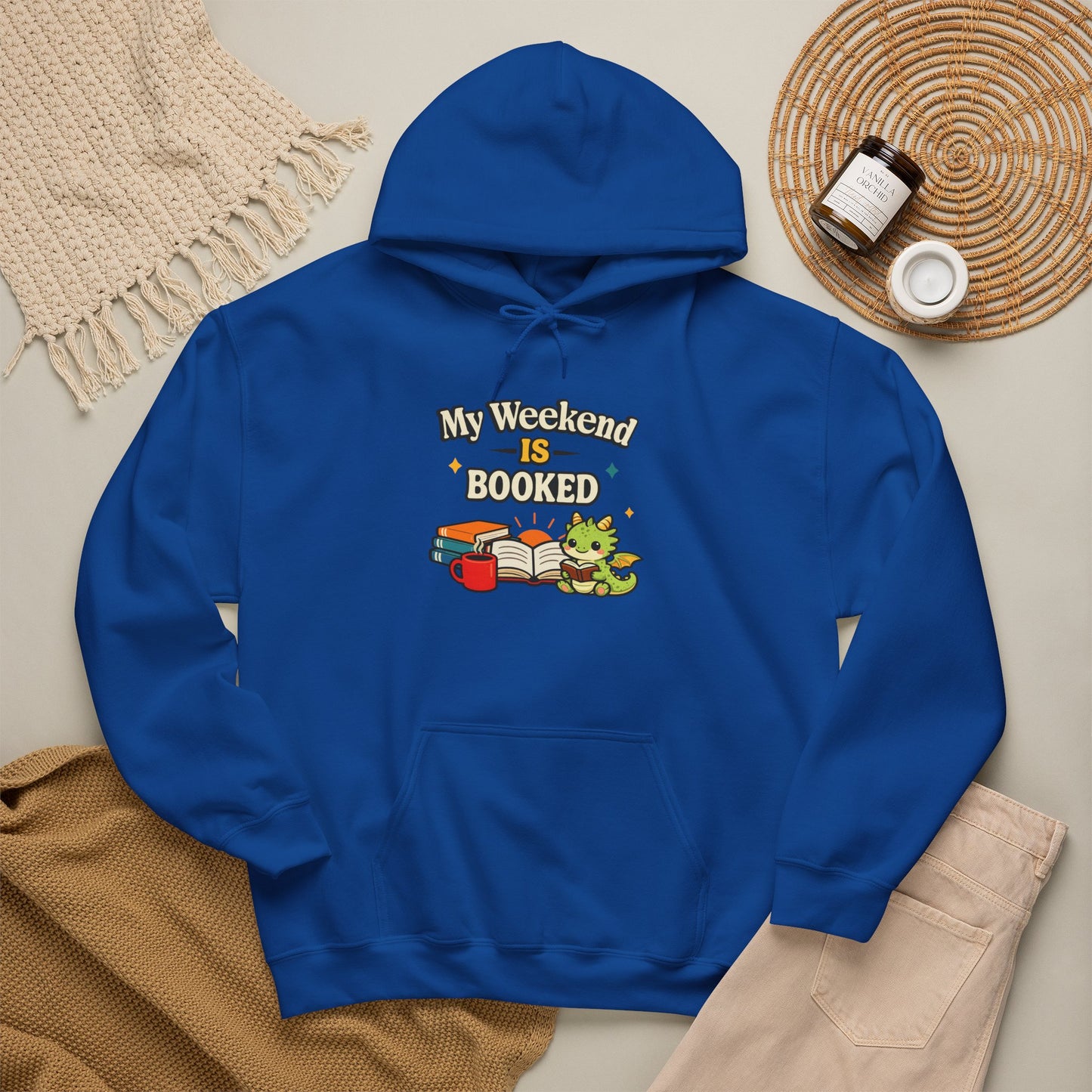 My Weekend Is Booked | Cute Book Dragon Cozy Hoodie