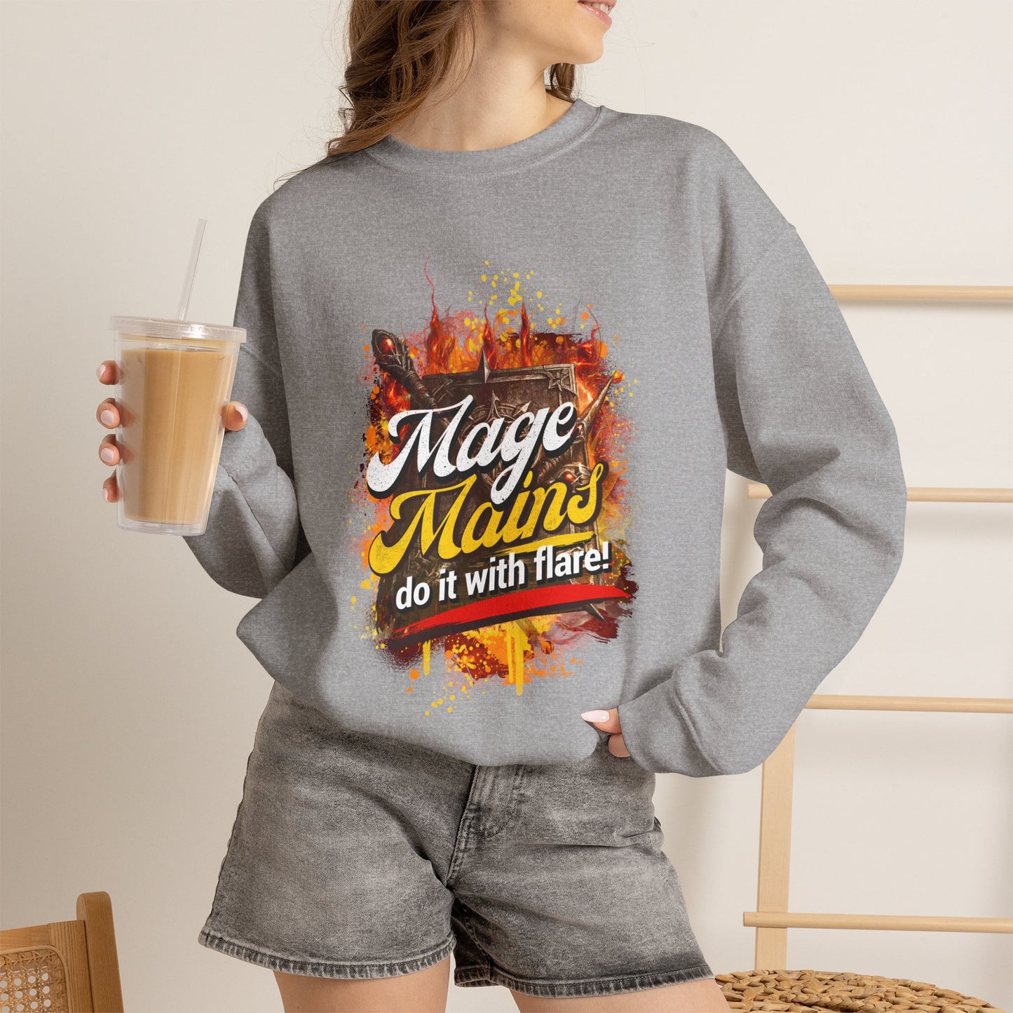 Mage Mains Crewneck Sweatshirt — "Do It With Flare" Fantasy Gamer Pullover