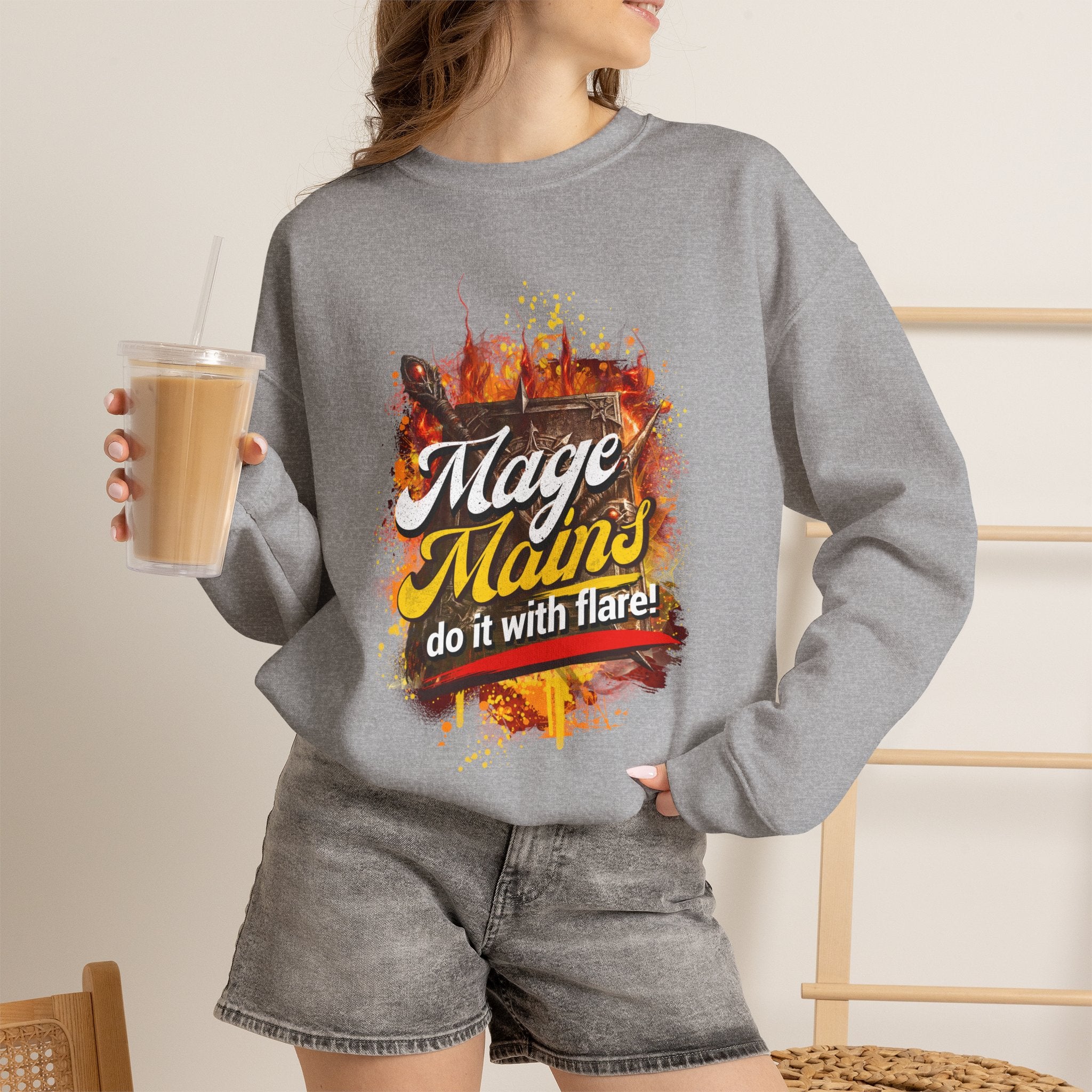 Mage Mains Crewneck Sweatshirt — "Do It With Flare" Fantasy Gamer Pullover