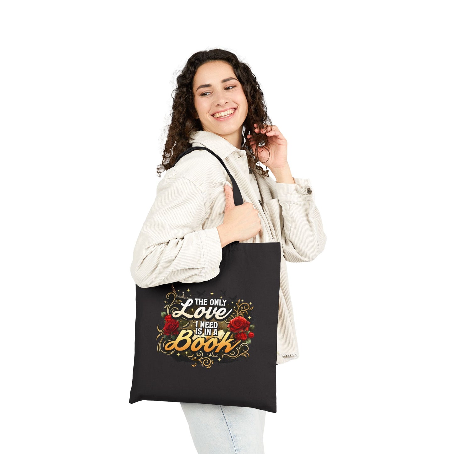 The Only Love I Need Is in a Book Tote Bag | BookTok Romantasy Book Lover Canvas Tote | Fantasy Reader Gift