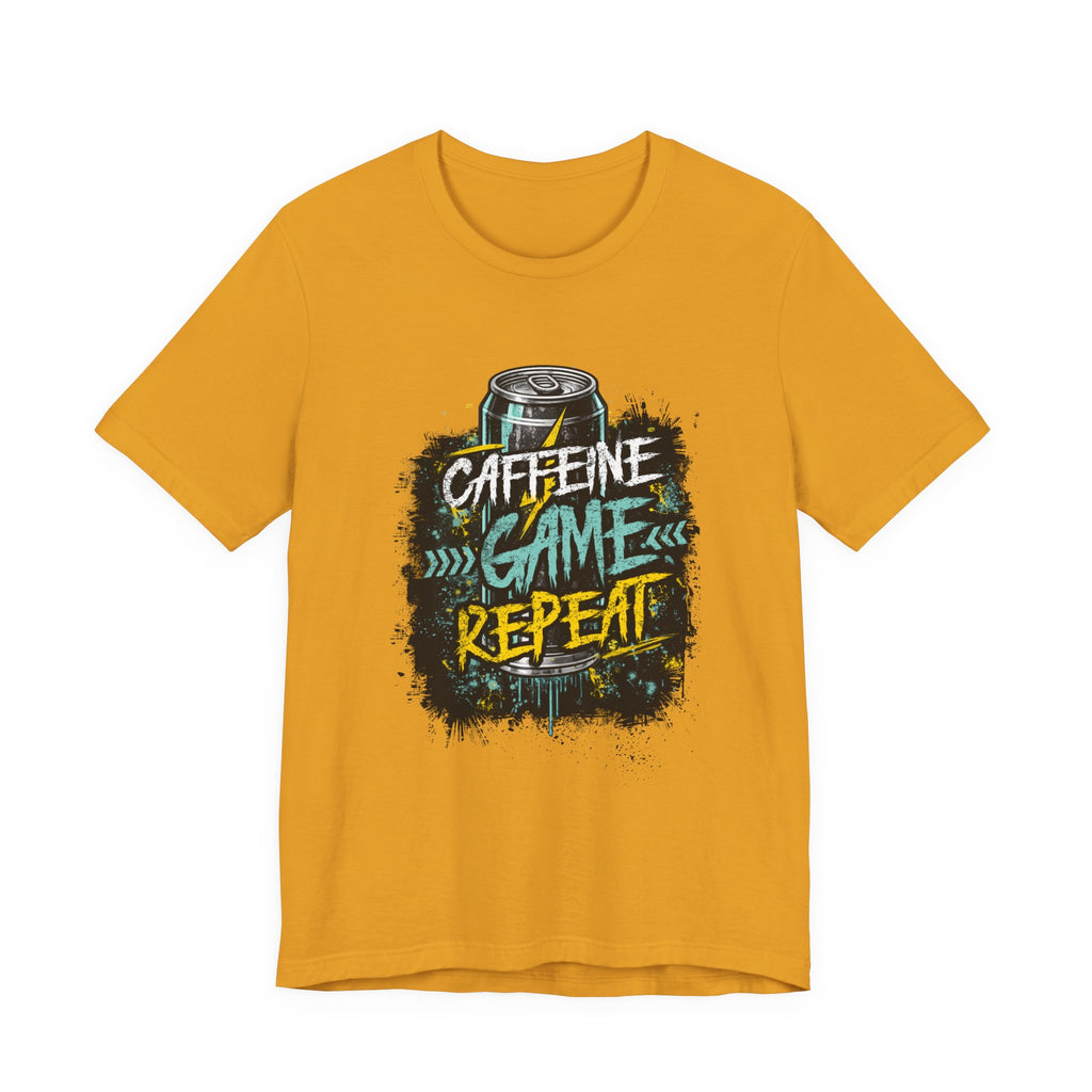 Caffeine Game Repeat T‑Shirt — Gamer Coffee Tee for Streamers & PC Players
