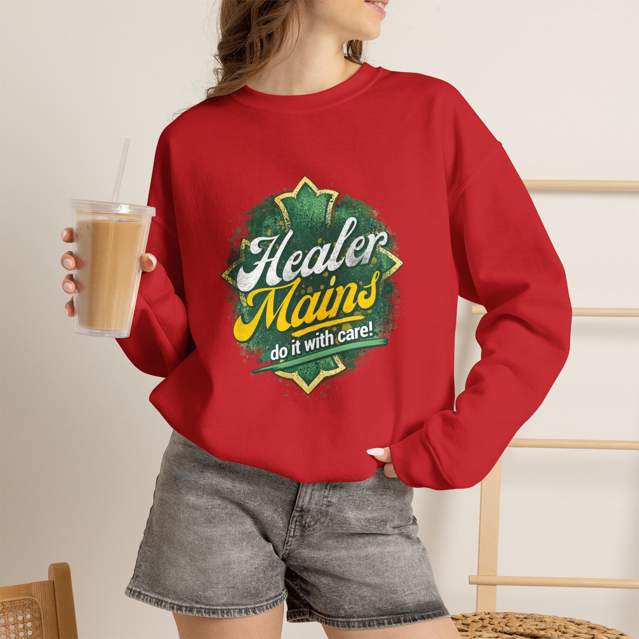 Healer Mains Crewneck Sweatshirt — Gamer RPG Healing Support Tee
