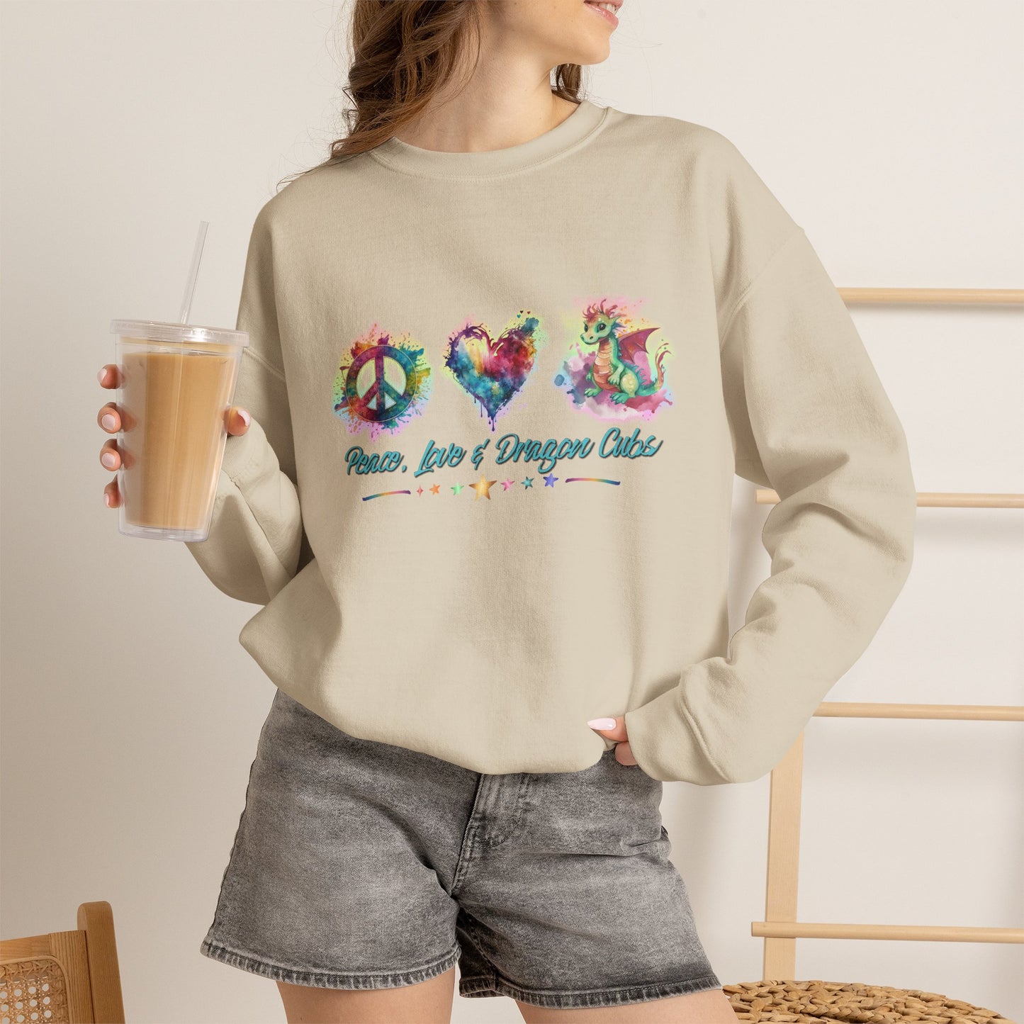 Peace, Love & Dragon Cubs Fantasy Crewneck Sweatshirt
