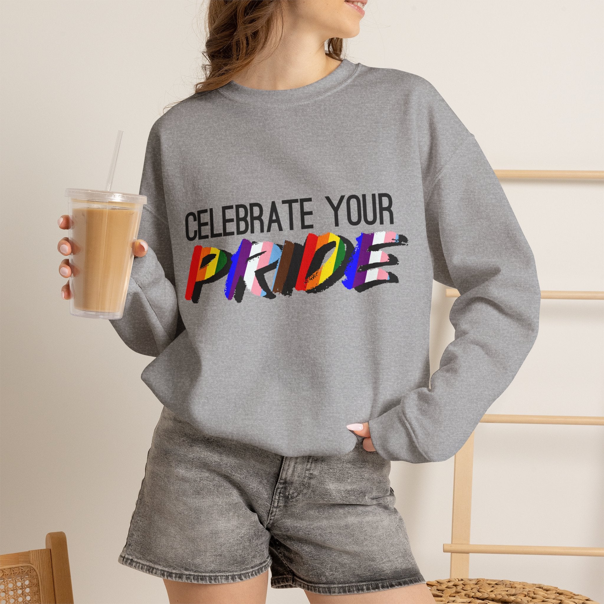 Celebrate Your Pride Crewneck Sweatshirt — Rainbow LGBTQ+ Pride Pullover