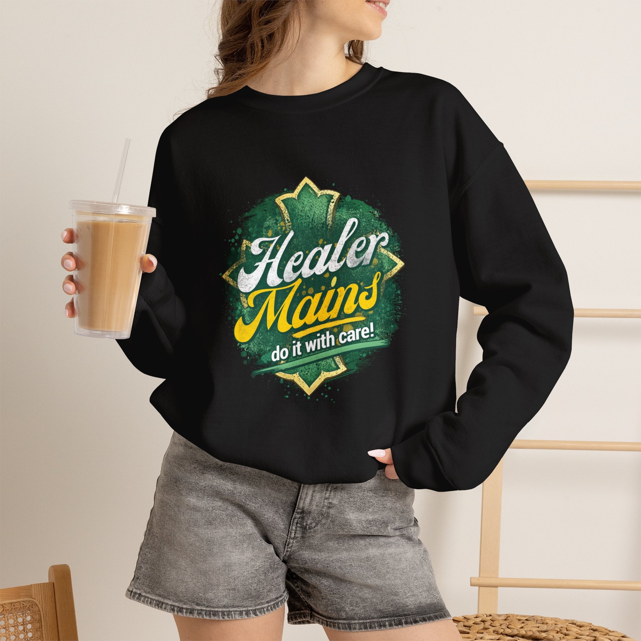 Healer Mains Crewneck Sweatshirt — Gamer RPG Healing Support Tee