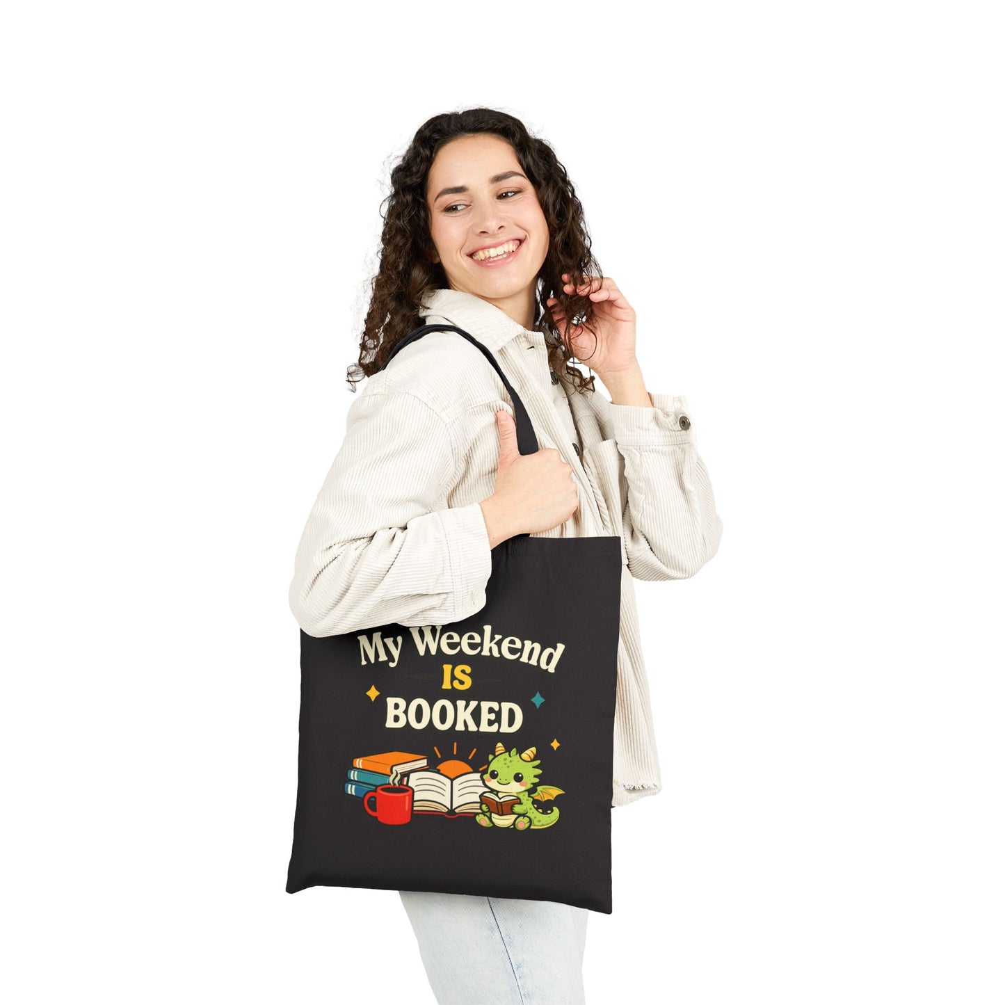 My Weekend Is Booked | Cute Book Dragon Canvas Tote Bag