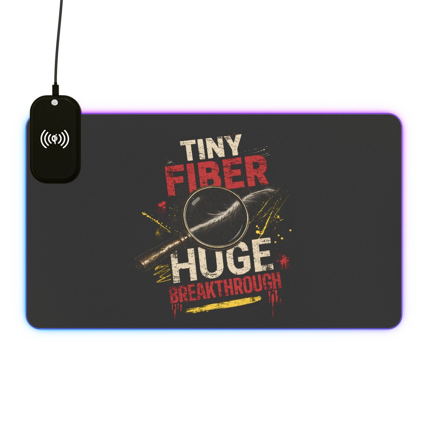 Tiny Fiber Huge Breakthrough LED Mouse Pad | True Crime Forensics Gaming Desk Mat